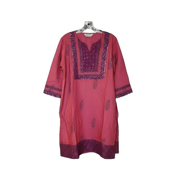 Aikya Premium Punjabi Suit L 3pc Cotton Pink Purple Print Modest Ethnic Casual - Picture 7 of 9